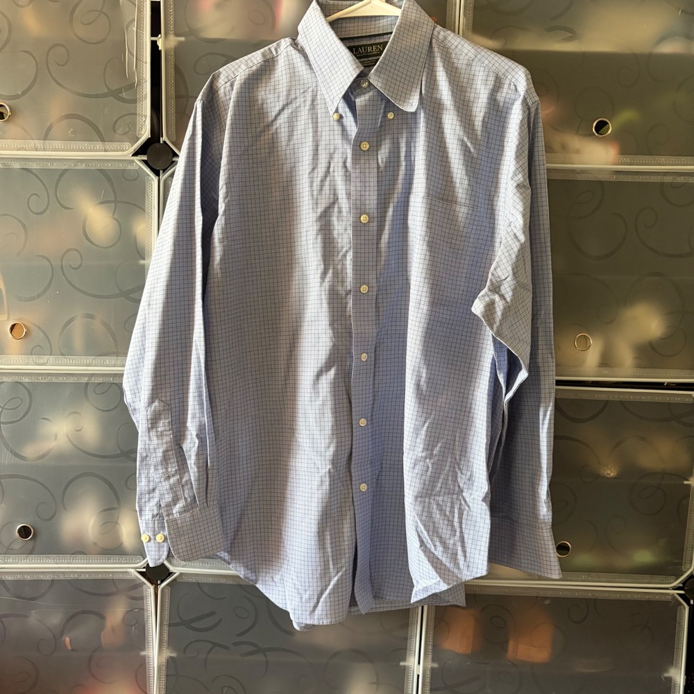 Lauren Ralph Lauren Mens 17 34/35 Classic Fit Non Iron Blue Check Dress Shirt